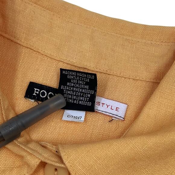 Focus Lifestyle Womens VTG Yellow Linen Button Up Heavyweight Shirt Sz 10 - Picture 7 of 11